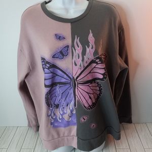 Social Scene Spliced Butterfly Y2K Sweatshirt